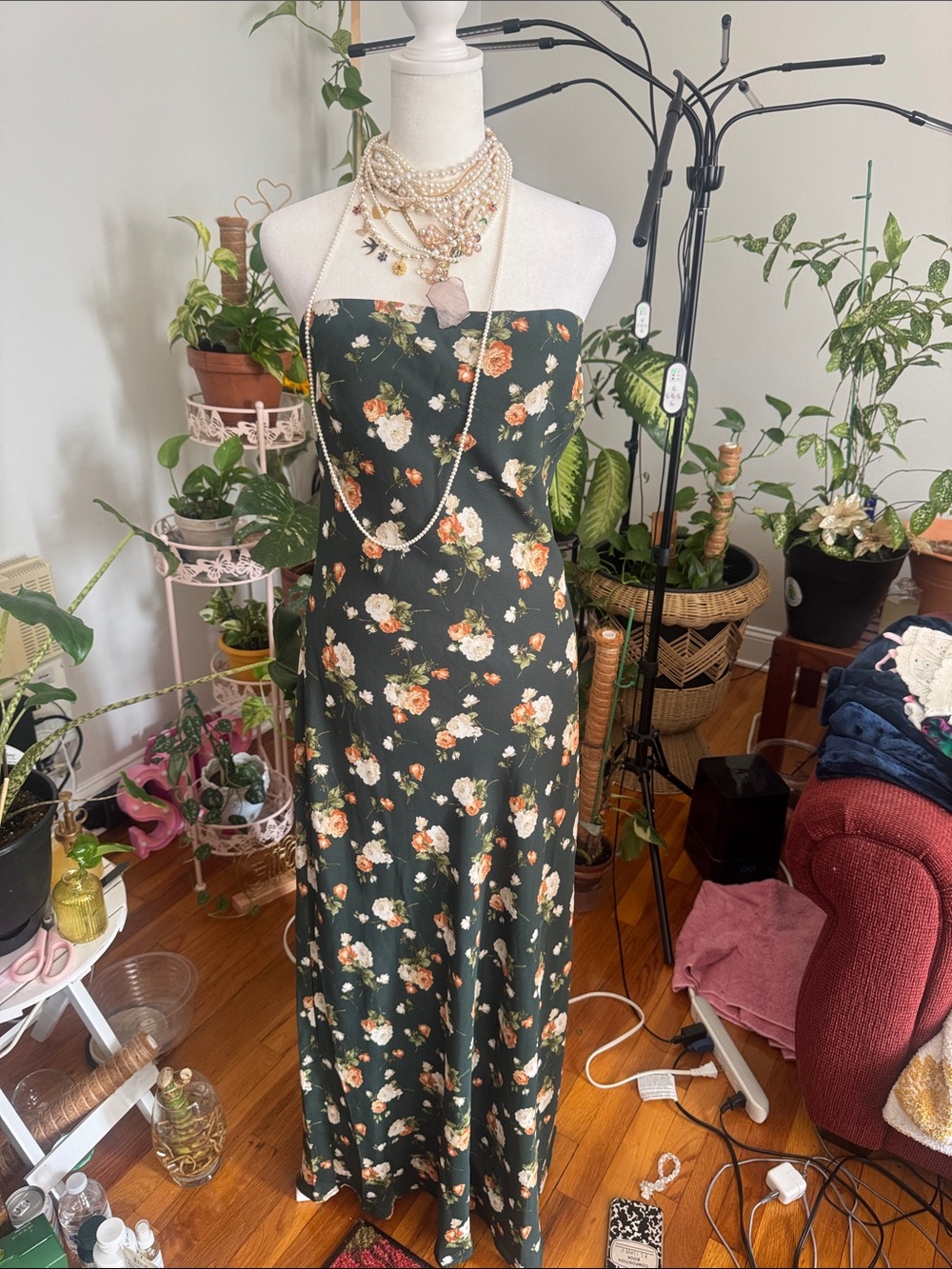 The Workshop Medium Green Floral Strapless Maxi Dress